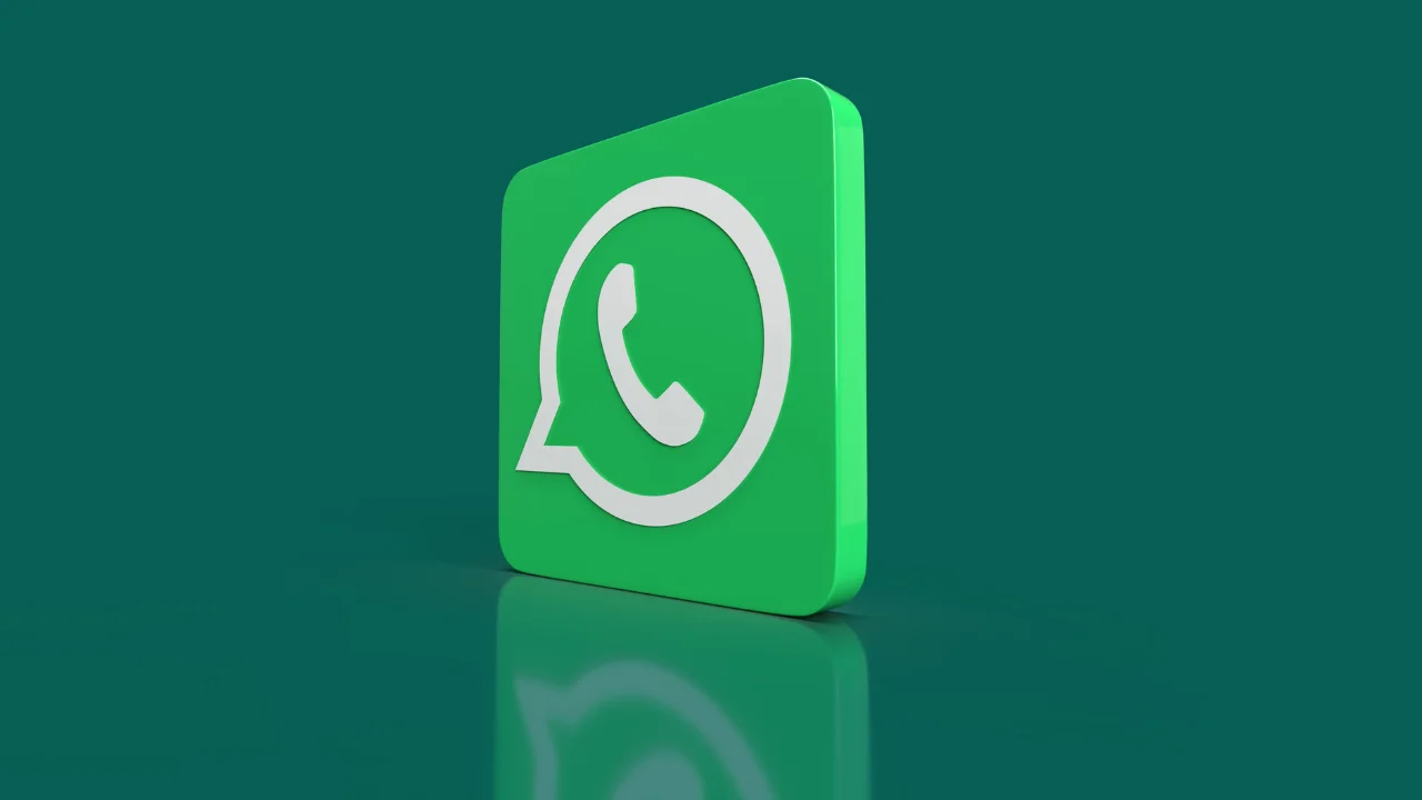 Logo WhatsApp en 3D sur fond bleu-vert