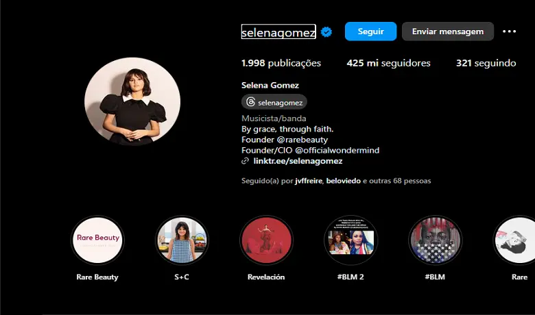 Fonte: Instagram de Selena Gomez