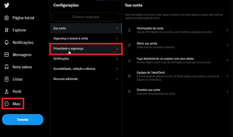 Configurações X/Twitter
