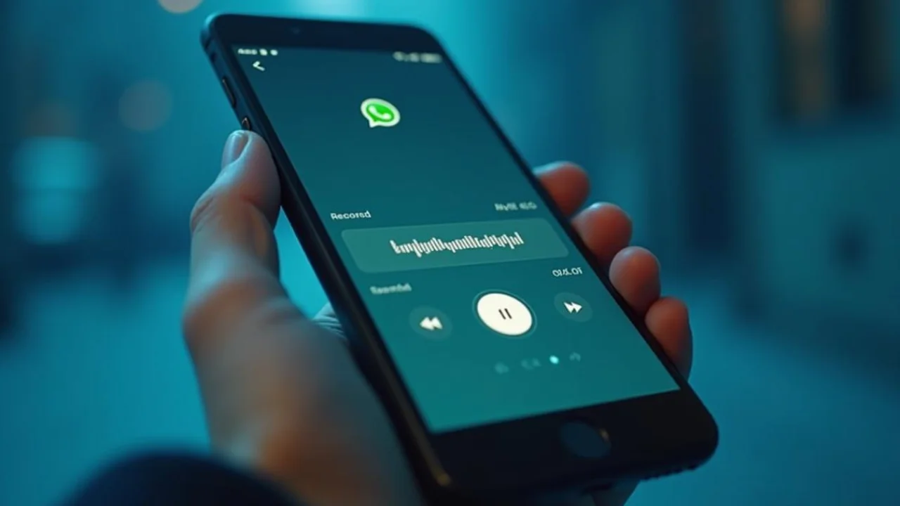 Pessoa segurando o celular escutando um áudio no WhatsApp