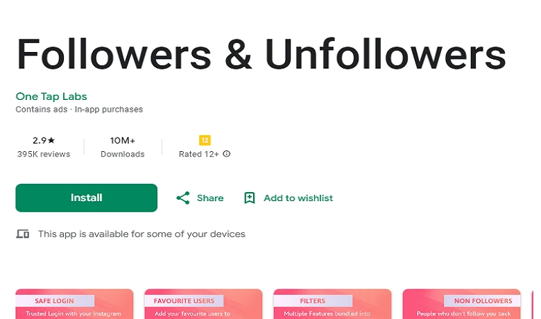 Print da página da Play Store do Followers & Unfollowers com a logo do aplicativo