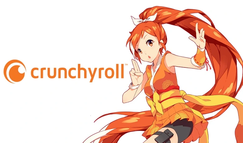 Hime, Crunchyroll's mascot, next to the anime streaming platform's logo