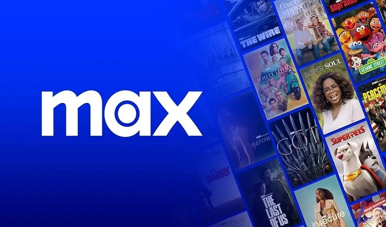 Max logo in the foreground with several of its most popular series in the background