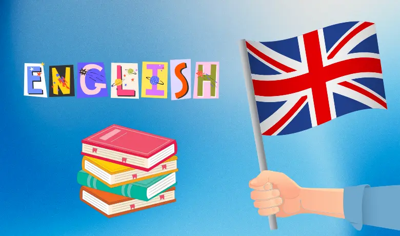 Bandera inglesa con libros de estudio.