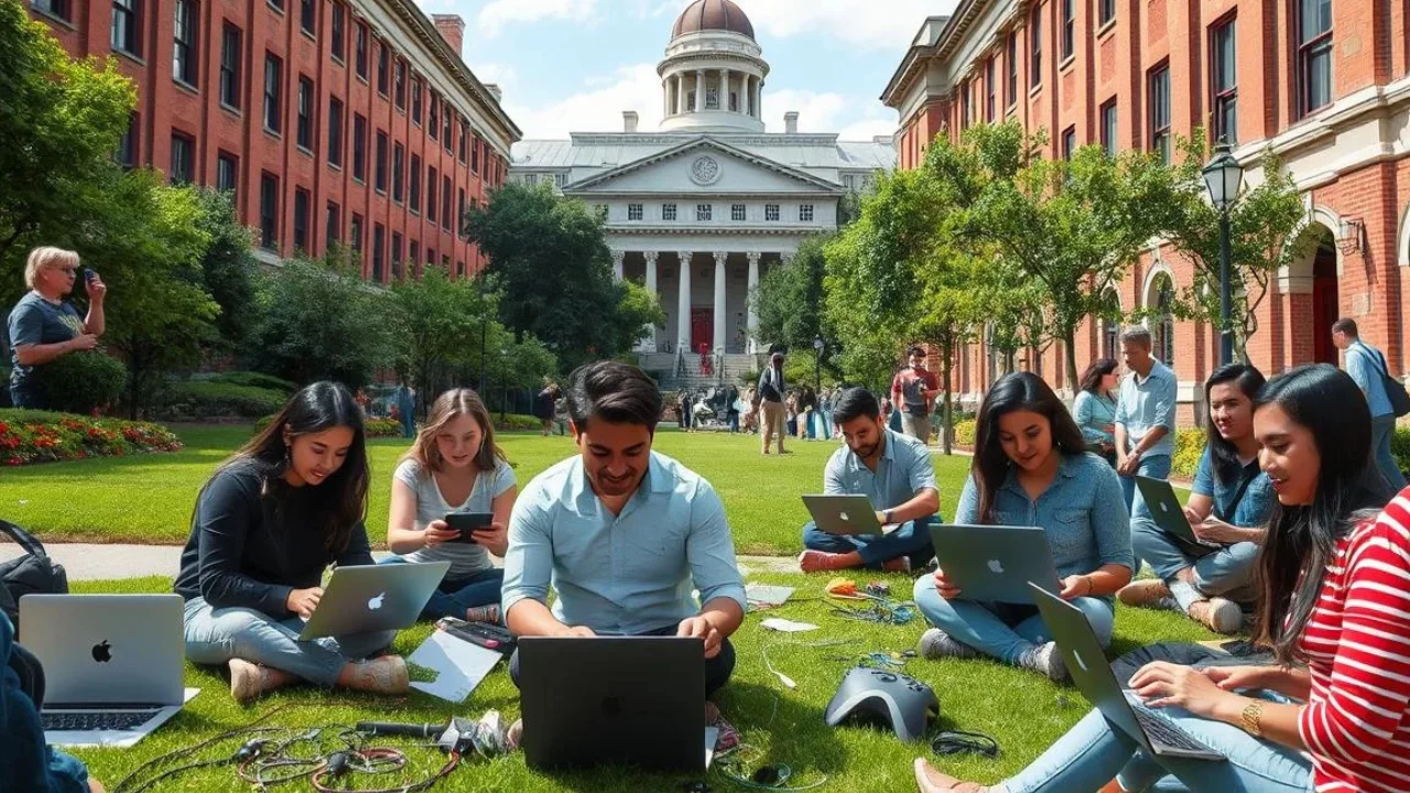 Étudiants sur la pelouse de l'université de Harvard