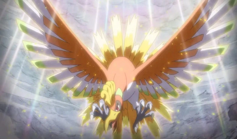 Ho-oh using an attack in the Pokémon anime 