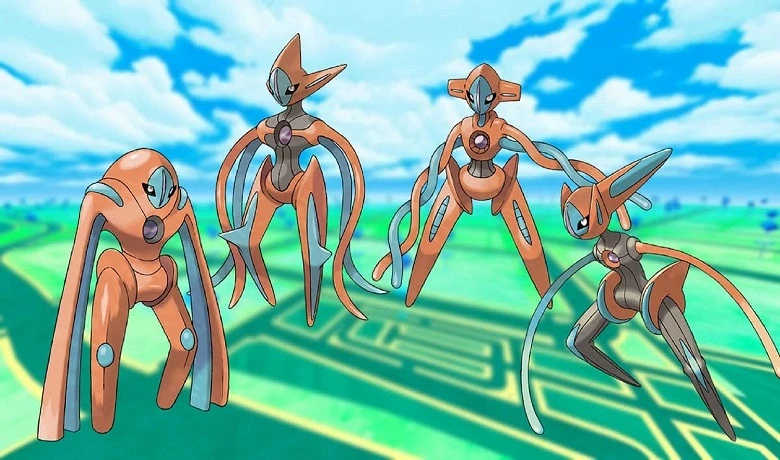 The four different forms of Deoxys in a promotional image for Pokémon Go