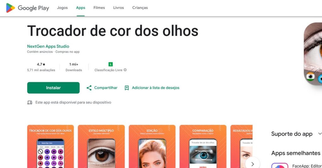 Imagen de la aplicación para cambiar el color de ojos, disponible en Google Play