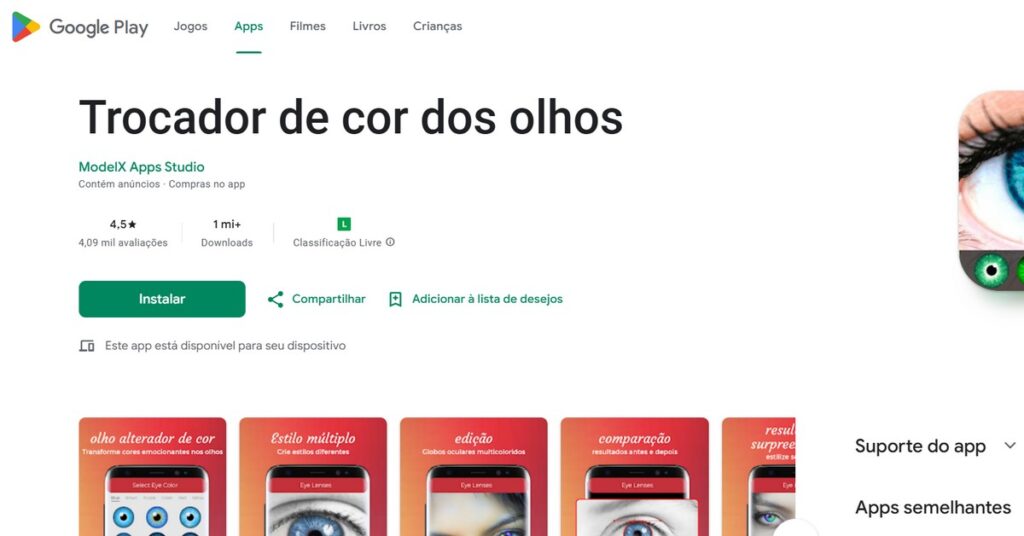 Imagen de la aplicación para cambiar el color de ojos, disponible en Google Play