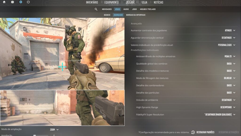 Image showing the CS2 Advanced Settings panel