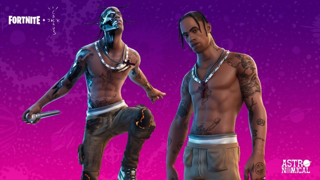 Imagem mostrando a Skin travis Scott no Fortnite (skins mais raras do Fortnite)