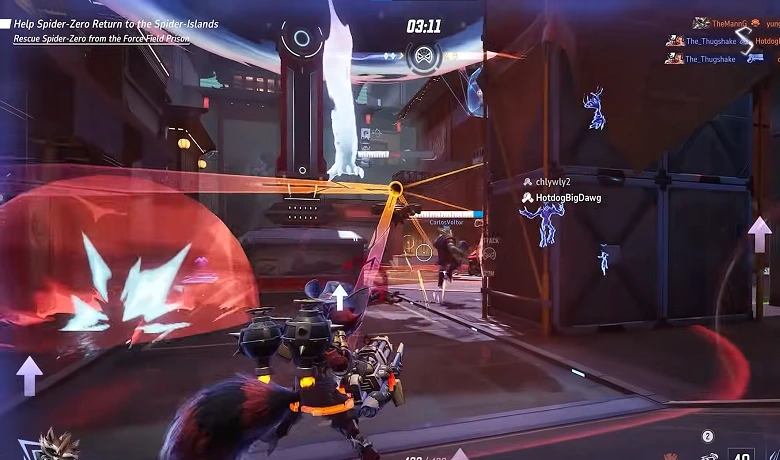 Rocket en combat dans un match compétitif de Marvel Rivals
