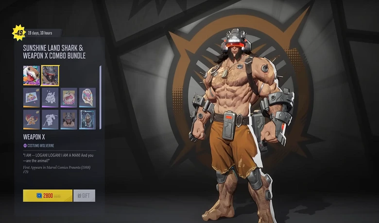 Personnage de Weapon X dans la boutique de jeux Marvel Rivals