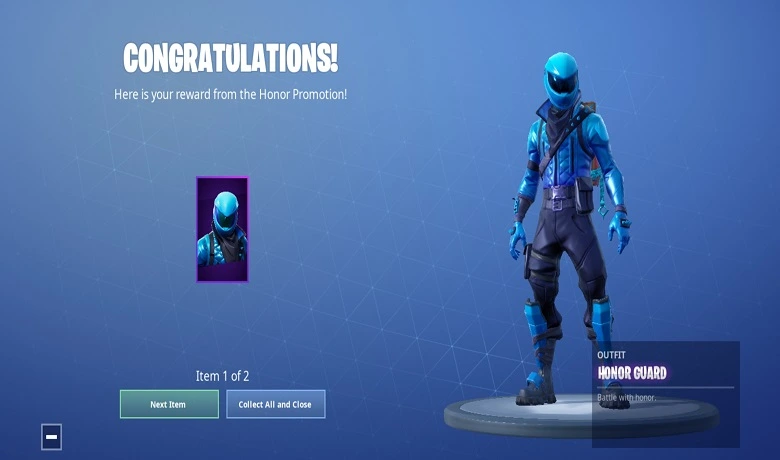 Kulit Penjaga Kehormatan di menu pemilihan kulit Fortnite. 