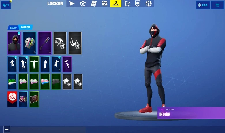 Kulit Ikonik di menu pemilihan kulit Fortnite. 